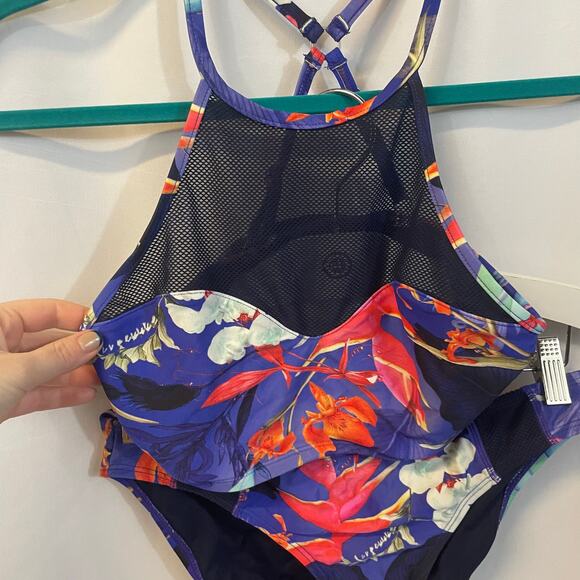 Athleta Swimsuit Lucia Mesh Floral Print Bikini Empire Top Racerback Small - Picture 7 of 10